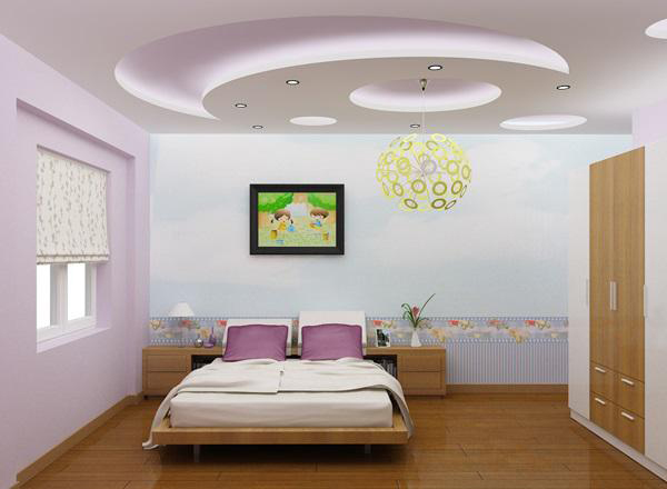 trần thạch cao đẹp cho nhà ống - trần giật cấp phòng ngủ 