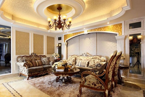 Trần thạch cao giật cấp hình tròn cho phòng khách - Mẫu số 3