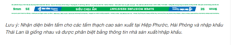 Nhận diện Tấm Thạch Cao Siêu Chịu Ẩm Vĩnh Tường - Gyproc